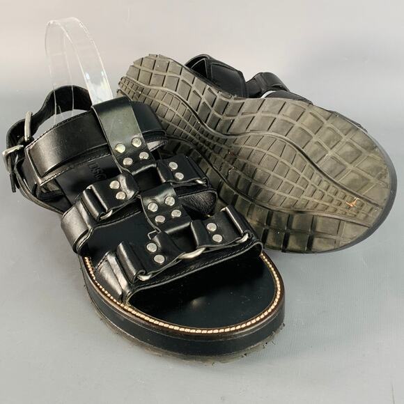 DSQUARED2 Size 8 Harley Black Silver Leather Buckle Sandals - Picture 5 of 8